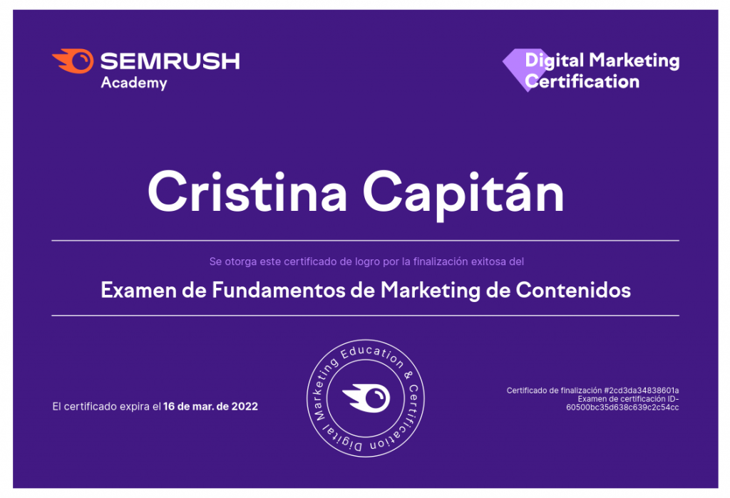 Certificado de fundamentos del Marketing de contenidos